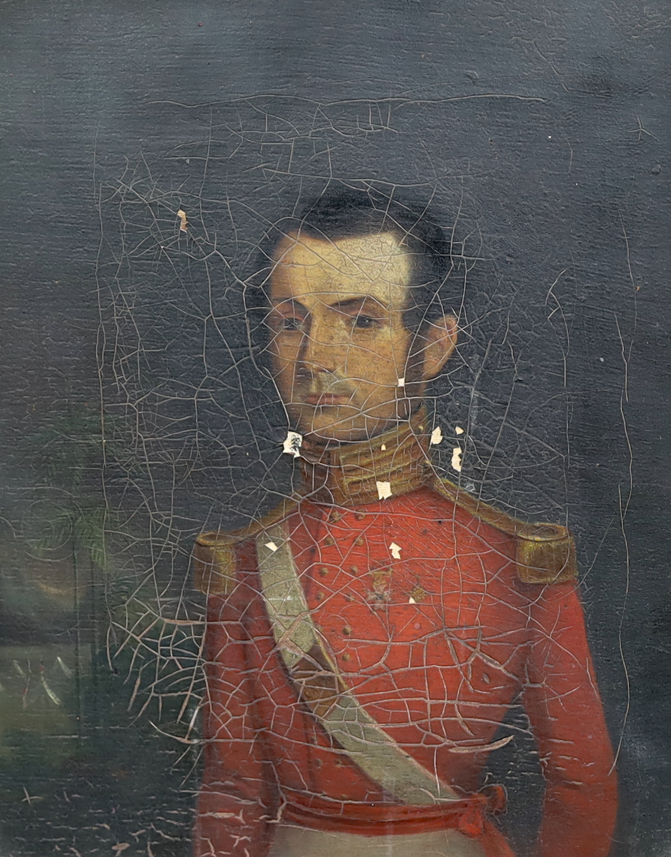 Thomas Williams of Barbados (19th C.), Portrait of a British army officer wearing a red uniform jacket and medals, oil on canvas, 27.5 x 22cm